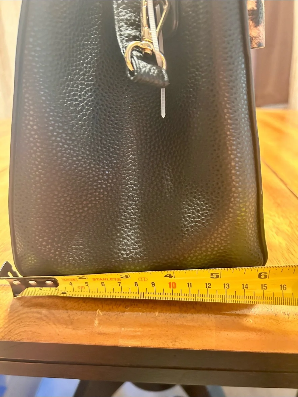 Crossi Chic Black Satchel with Leopard Bow Accent